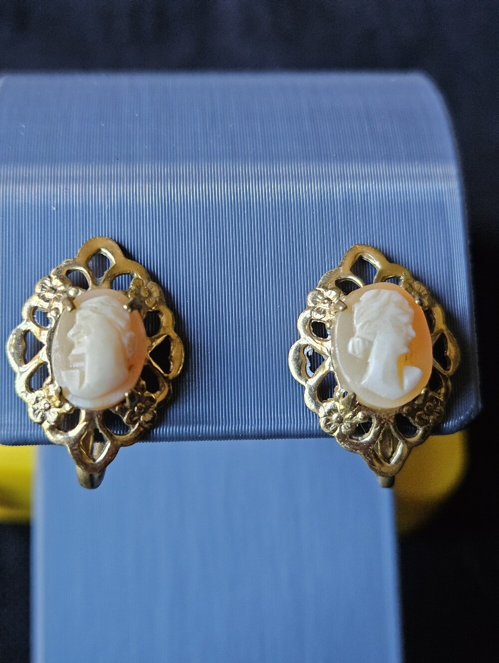 Vintage-Inspired Gold Tone Cameo Screw Back Earrings in Cream